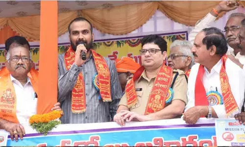 Collector RV Karnan Police Commissioner Tafseer Iqbal launch Ganesh Shobha Yatra in Khammam