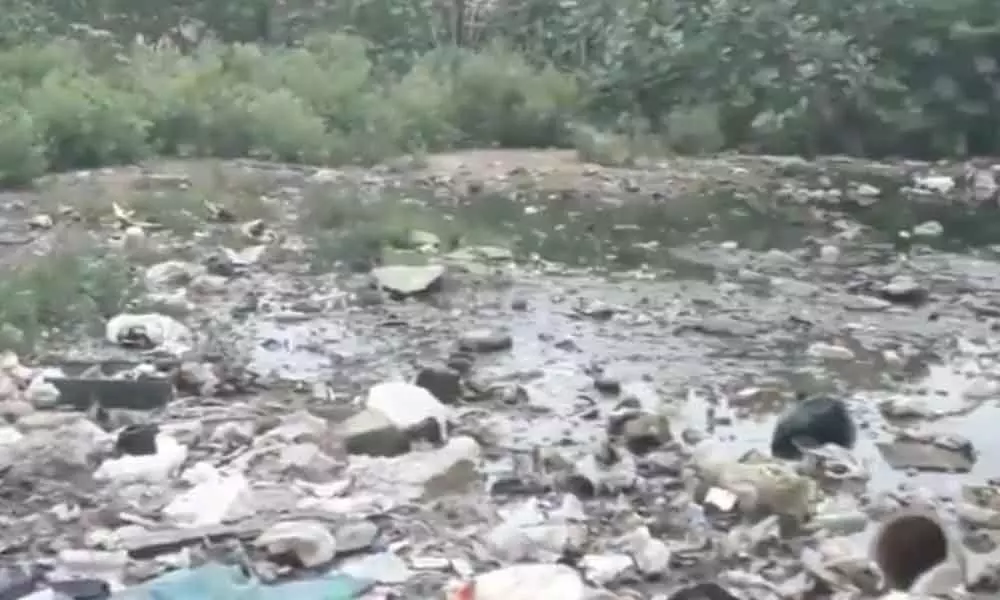 Garbage dumped in open plot at Ayyappa society in Madhapur