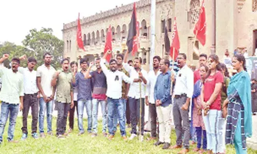 Progressive Democratic Students Union stages black flag demo on Osmania University campus