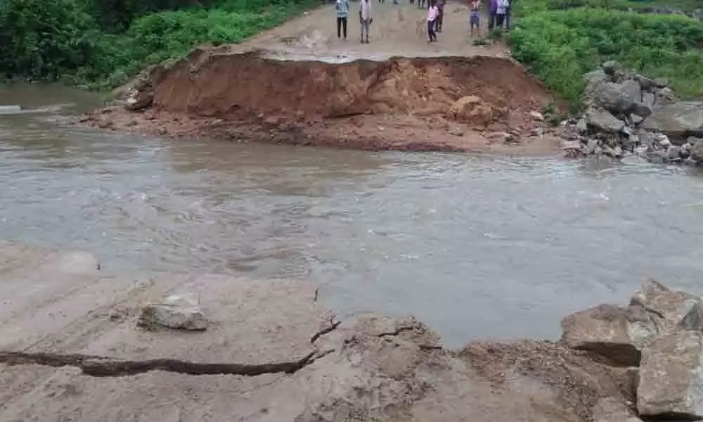 Temporary bridge caves in due to heavy rains in Kamareddy