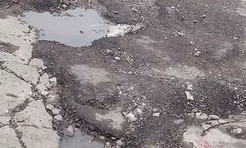 Water logging on badly laid roads at Yousufguda