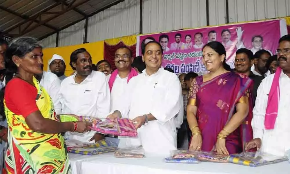 Like a brother, KCR giving Bathukamma saris to women stated Minister Allola Indrakaran Reddy in Nirmal