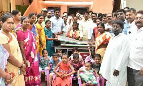 Girls gesture to anganwadi on birthday