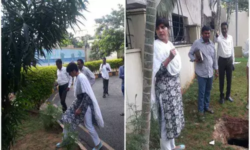 ZC West Zone Harichandana Dasari inspects drainage at Gachibowli