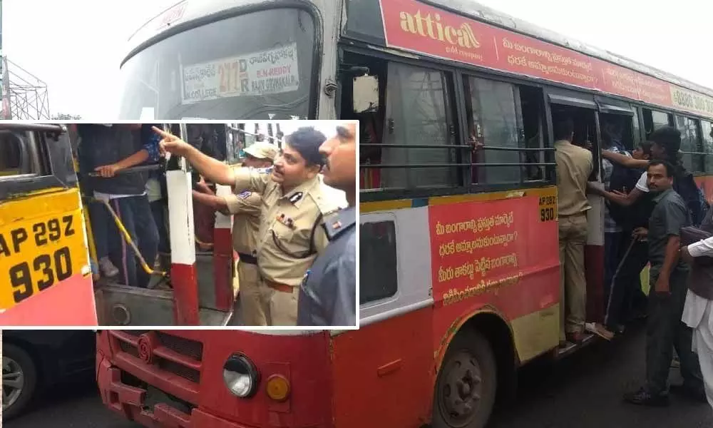 Rachakonda CP boarded the crowded RTC bus in LB Nagar, counselled foot boarders