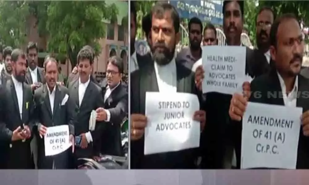 Lawyers stage protest against amendments made to Section 41 of CrPC in Nalgonda