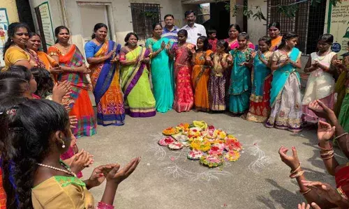 Playing Bathukamma at AS Rao Nagar