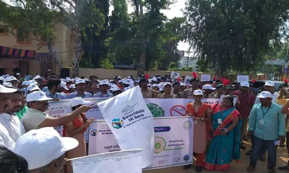 Dist Collector flags off anti-plastic bags rally in Vijayawada