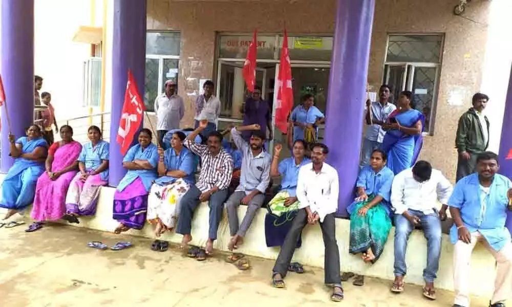 Kothagudem hospital staff stage protest seeking salary dues