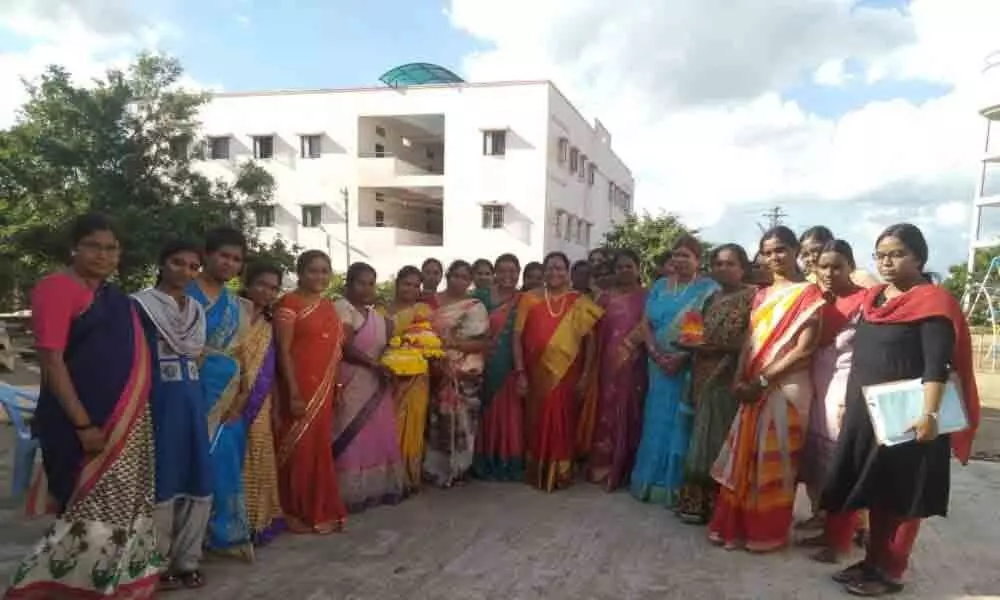 School teachers celebrate Bathukamma in Kamareddy