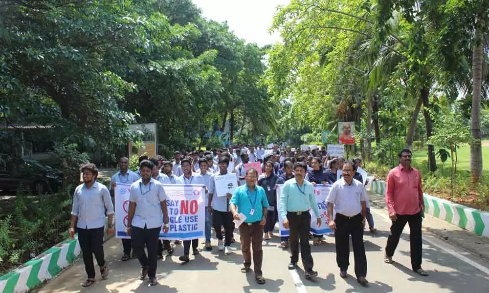 Students take out a rally against plastic use in Visakhapatnam