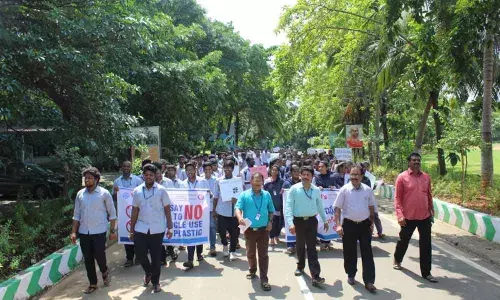 Students take out a rally against plastic use in Visakhapatnam