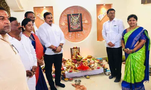 MLA Kaleru Venkatesh performs special puja to Goddess Durga