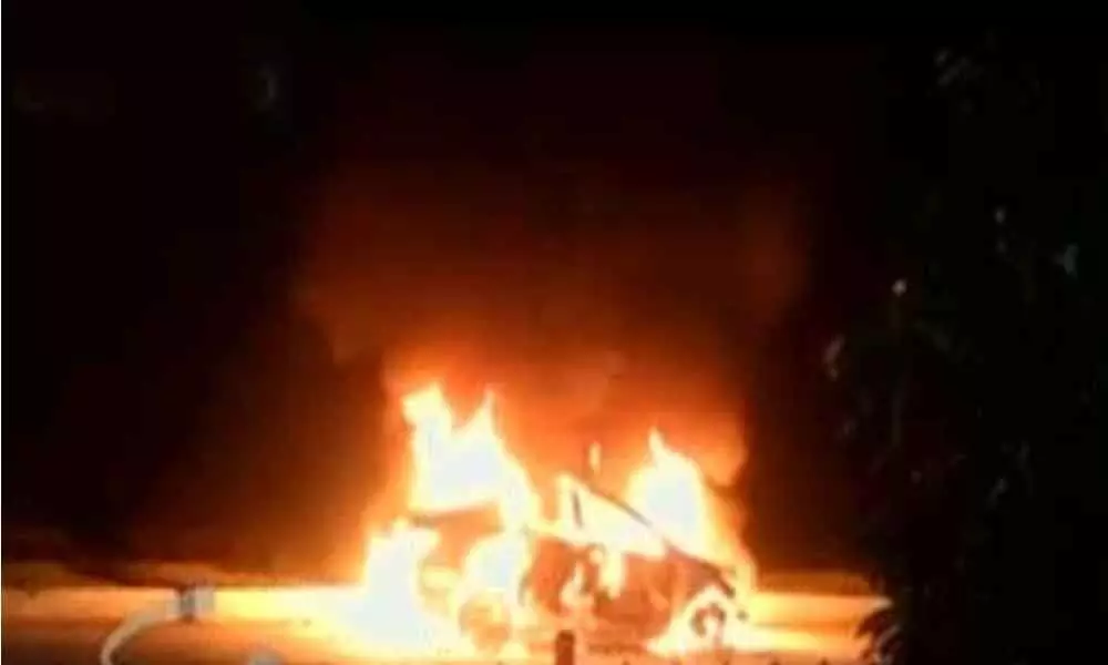 Car catches fire at Hyderabad outskirts, no casualties