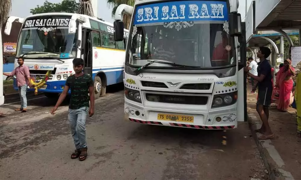 RTC Strike Hits Khammam: Government Running Private Buses Under Tight Security