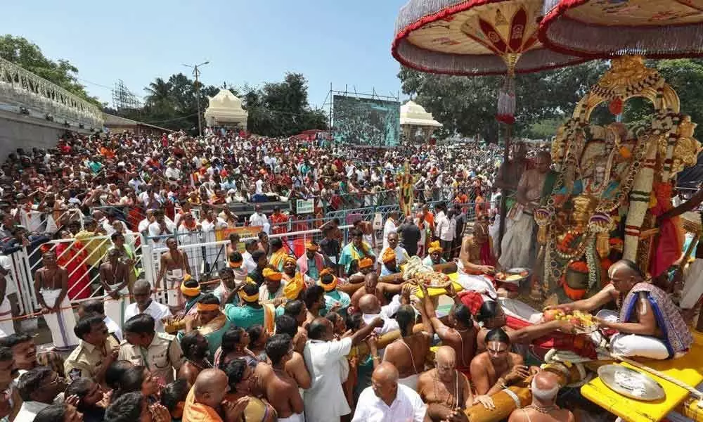 Lord Malayappa rides on Hanumantha Vahanam, Swarna Ratham in Tirupati
