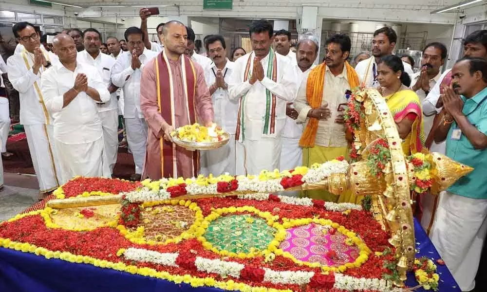 Puja performed to golden umbrella in a grand way in Tirumala