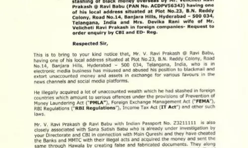 Vijay Sai Reddy writes Letter To Supreme Court Chief Justice To Inquire on Ravi Prakashs Scams