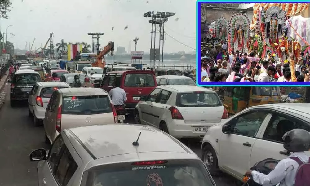 Traffic Blocked AT Tank Bund Due to Durga Maathas procession