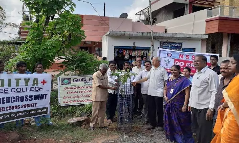Aditya students plant saplings in Rajamahendravaram