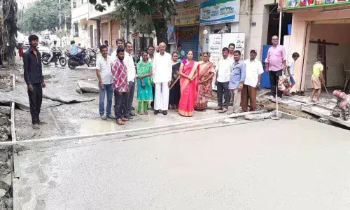 Corporator Pannala Kavya Reddy inspects CC road works