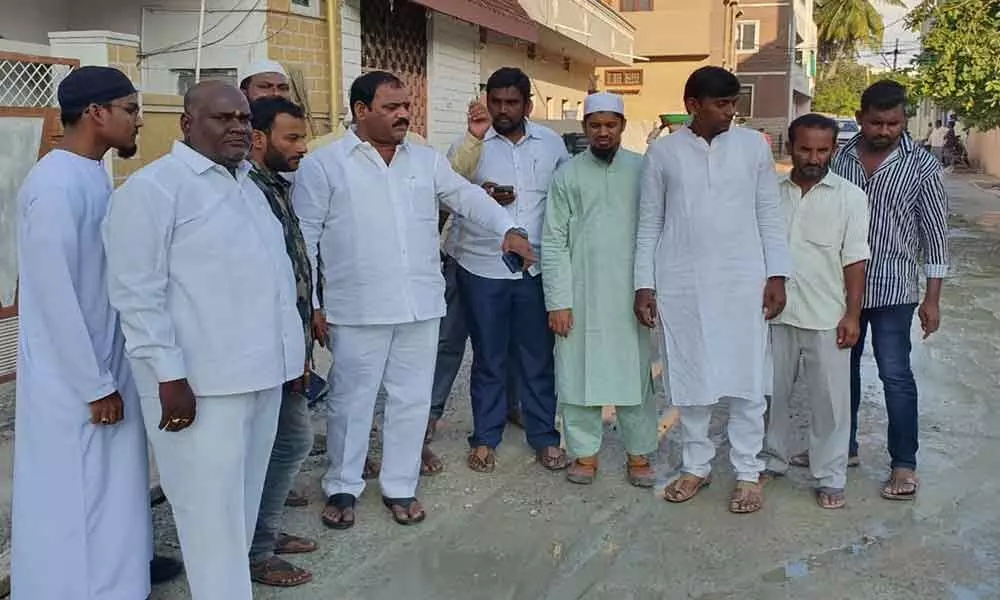 Corporator Ragam Nagender Yadav inspects CC road works