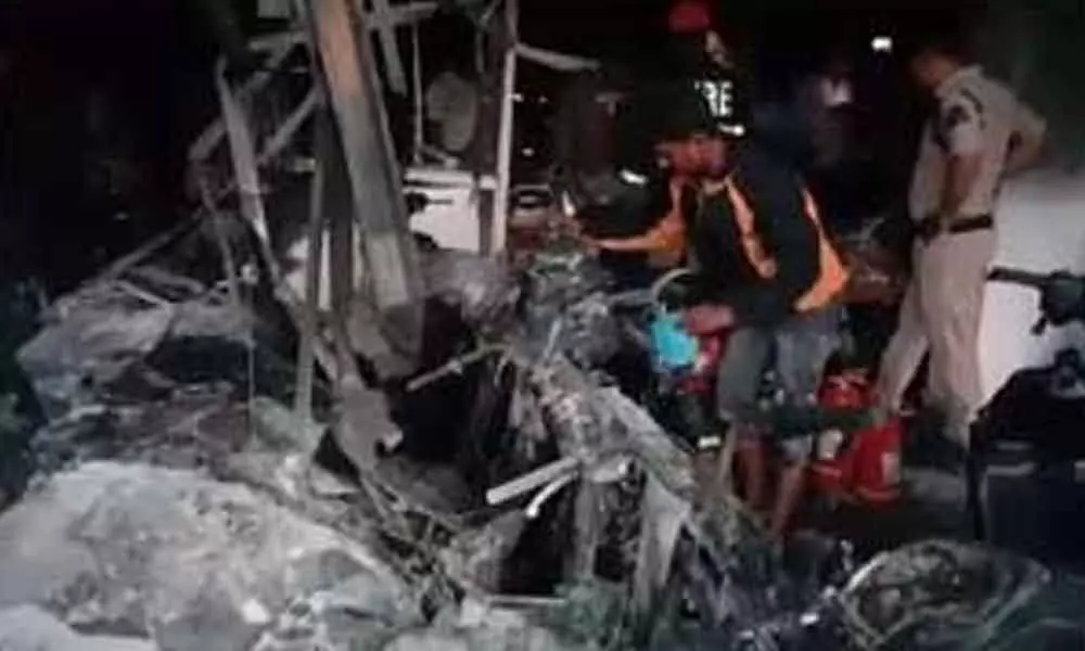 Fire engulfs at Hero showroom in Hyderabad