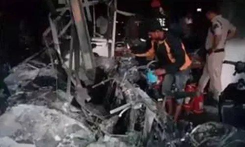 Fire engulfs at Hero showroom in Hyderabad