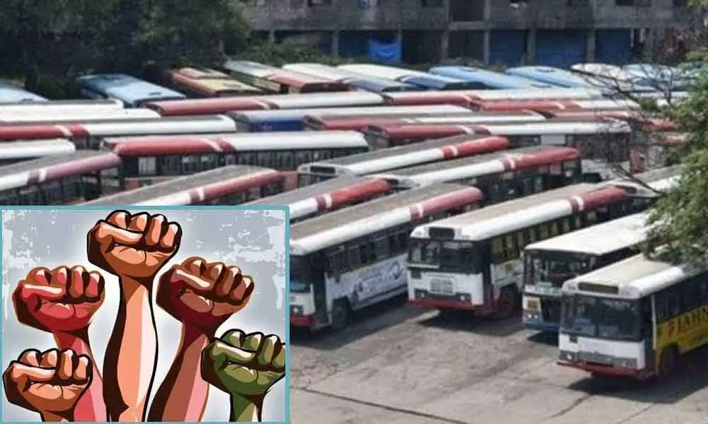 TSRTC employees, all-party leaders stage protest at MGBS