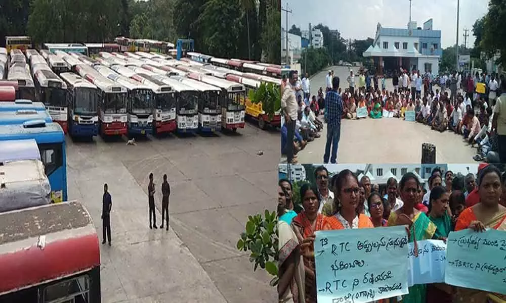 RTC Strike Continues For 18th day: Employees stage protest at all Depots across the state