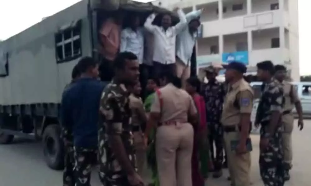 Police arrested RTC Workers At Yadadri Bus Depot for Obstructing the Temporary workers