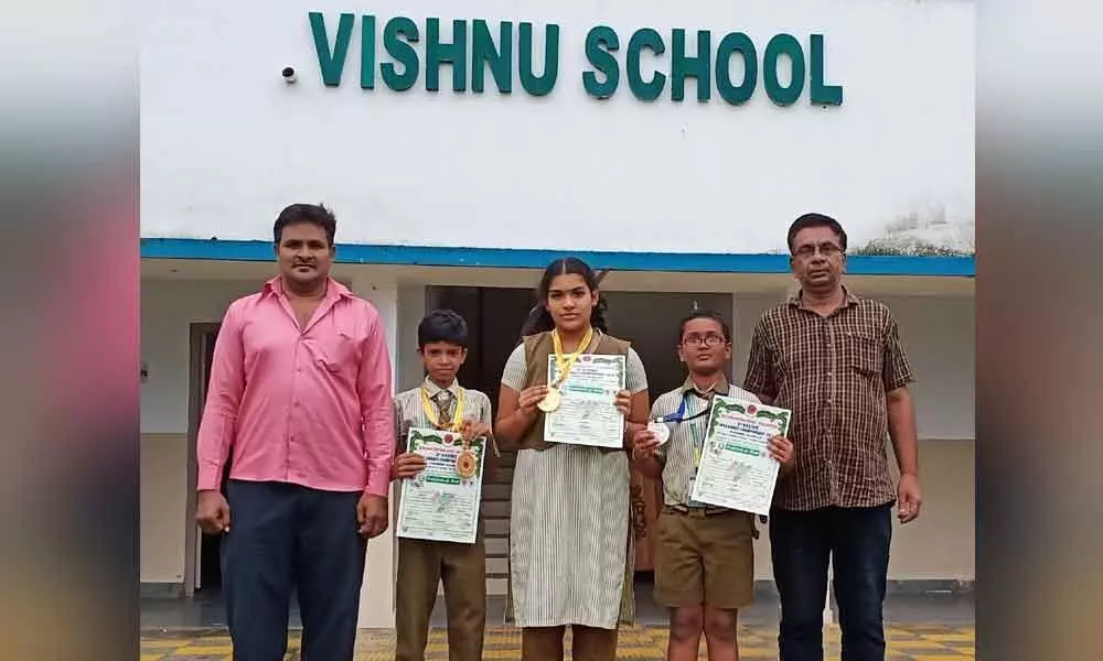 Bhimavaram: 3 Vishnu students win medals in karate