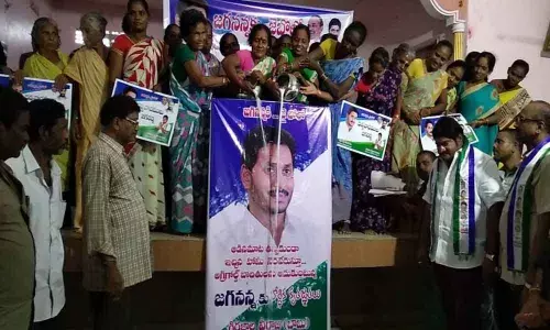AgriGold victims perform Palabhishekam to CMs portrait