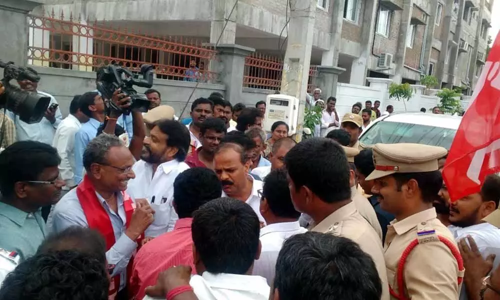 CPI and BJP Stage protests at Zilla Parishad in Nalgonda To Support RTC Employees