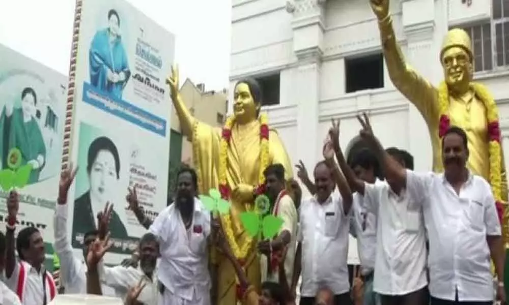 TN: AIADMK office lits up in celebrations as candidates lead in by-poll results