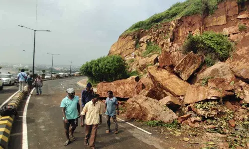 Boulders near Tenneti Park rolled down due to heavy rains