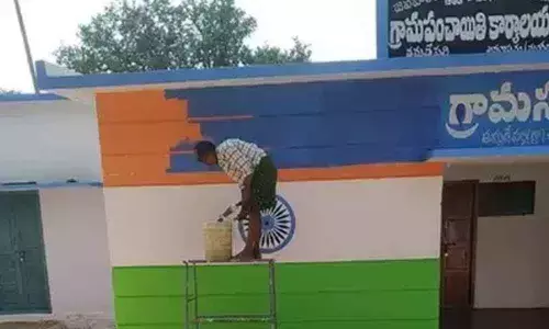 Amaravati: State government paints YSRCP colour on national flag colour