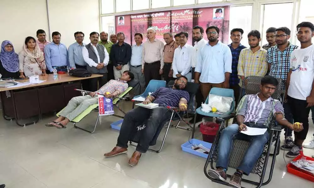 Students donate blood to mark Azad Day fete