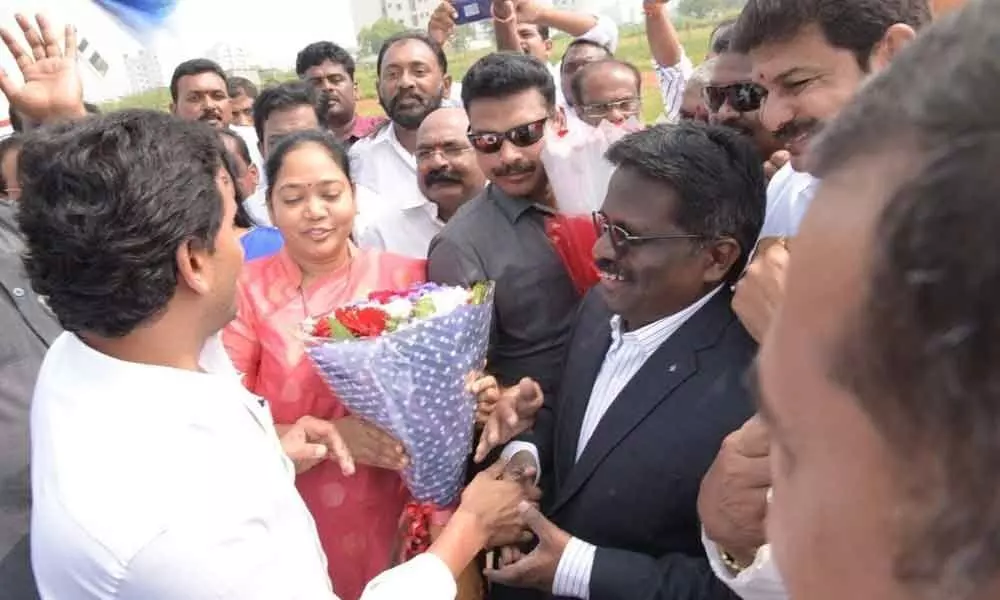 Home Minister Sucharita welcomes CM at helipad