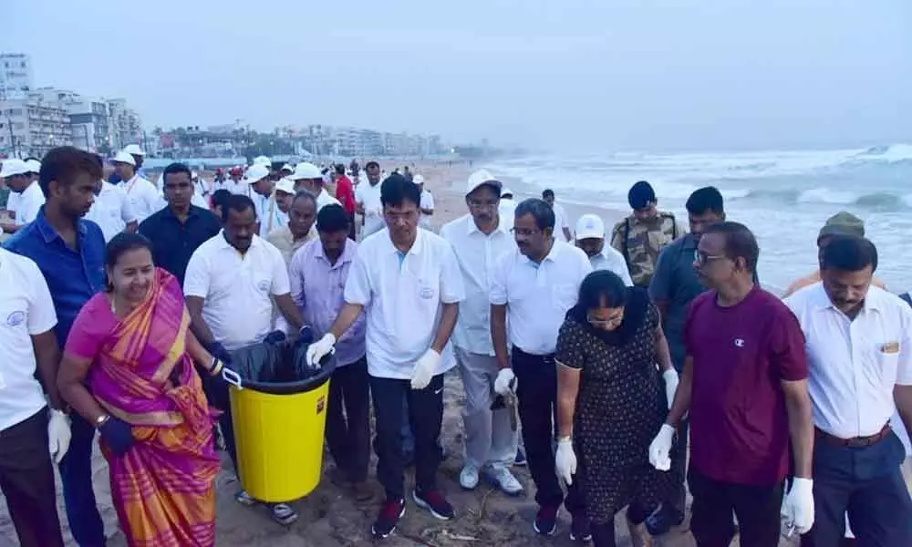 Union Minister Mansukh Mandaviya takes part in Swachh Bharat program in Visakhapatnam