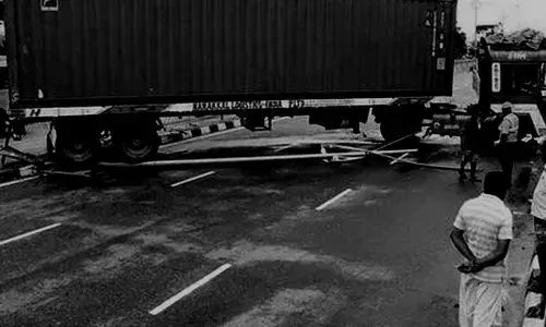 Chitoor: Container truck lost control hit divider and ran over Mini Van, Auto and Bike: 12 Dead