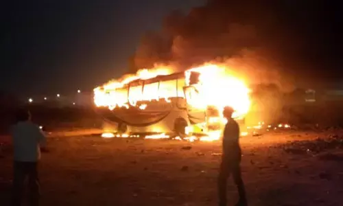 Hyderabad: Stationary bus catches fire in Kukatpally