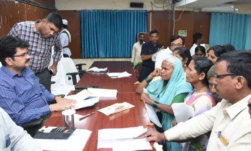 District Collector M Hanumanth Rao holds Prajavani