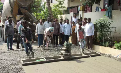 Corporator Pannala Devender Reddy inspects CC road works