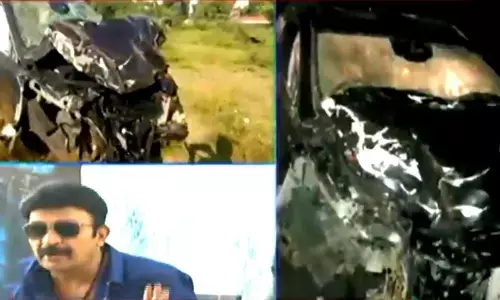 Hyderabad: Narrow escape for actor Rajasekhar as car turns turtle on ORR