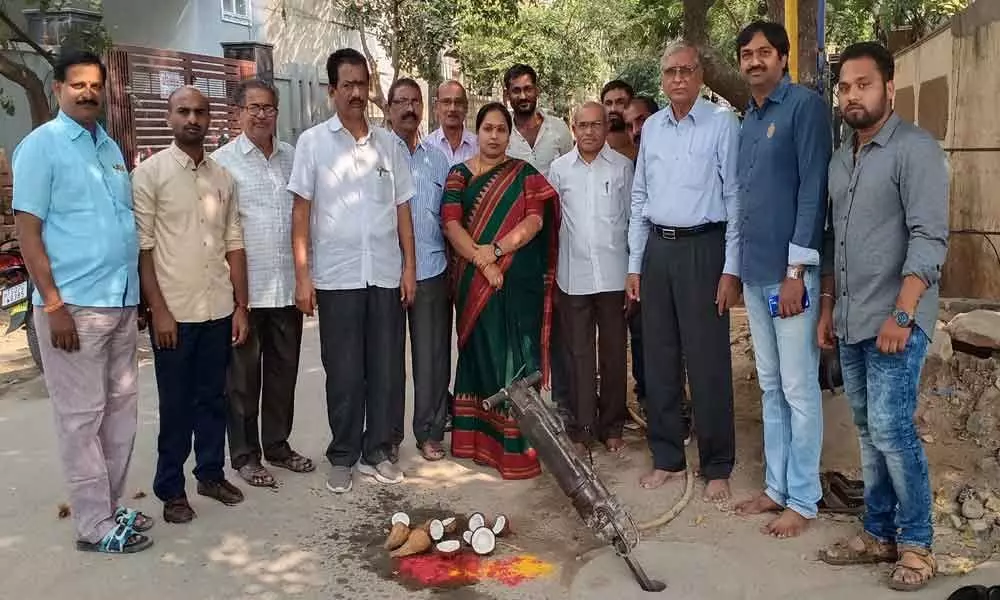 Corporator Cheruku Sangeetha launches pipeline works at Cooperative Bank Colony