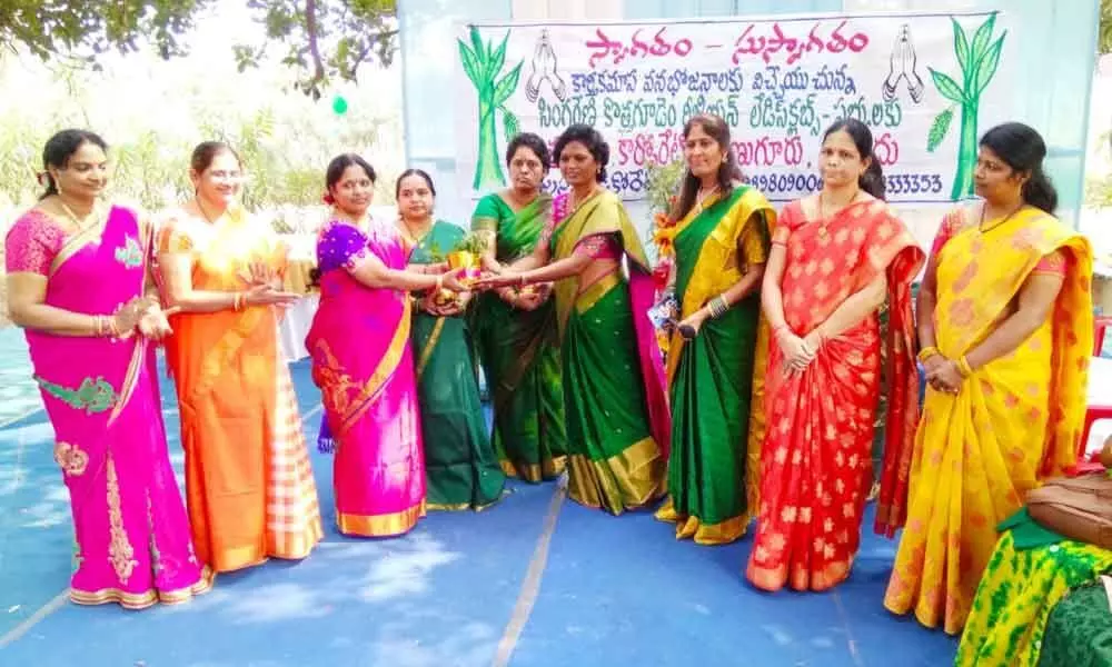 Kothagudem: 300 Tulasi saplings distributed to members of Singareni Ladies Club