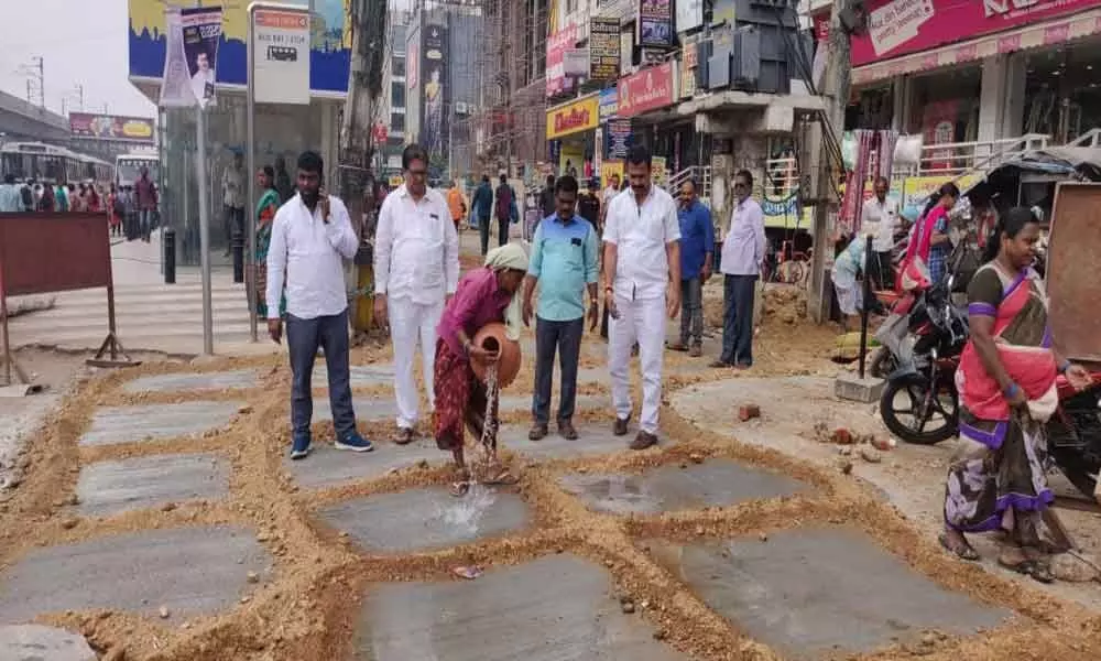 Corporator Janakirama Raju checks newly laid roads at Hydernagar