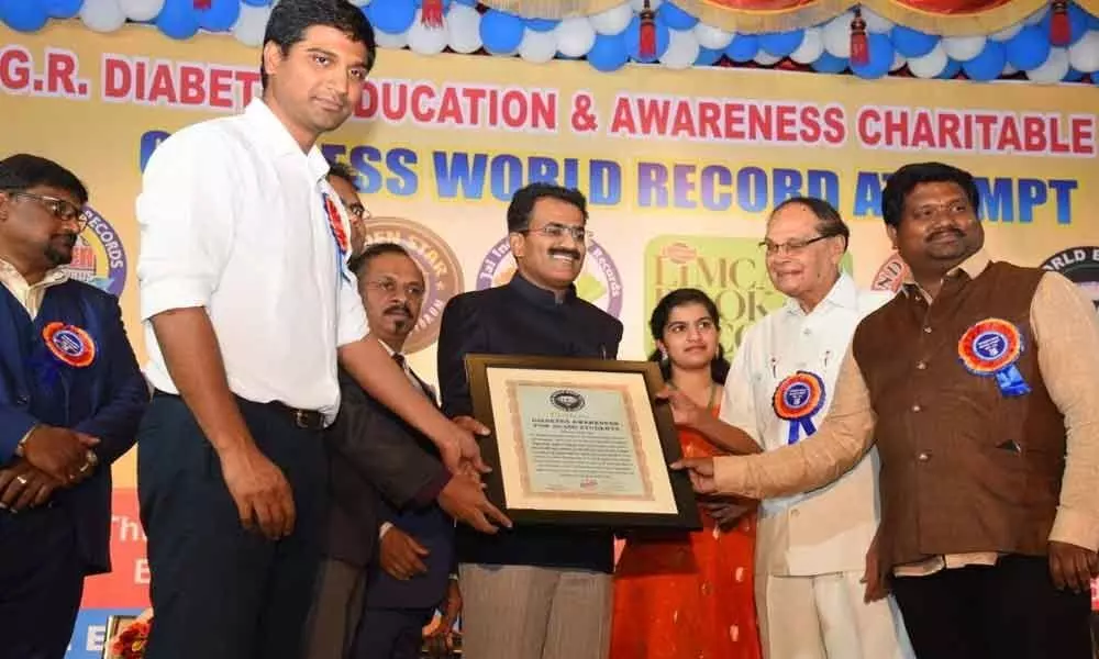 Dr Venu Gopal Reddy awarded for creating awareness on diabetes in Vijayawada