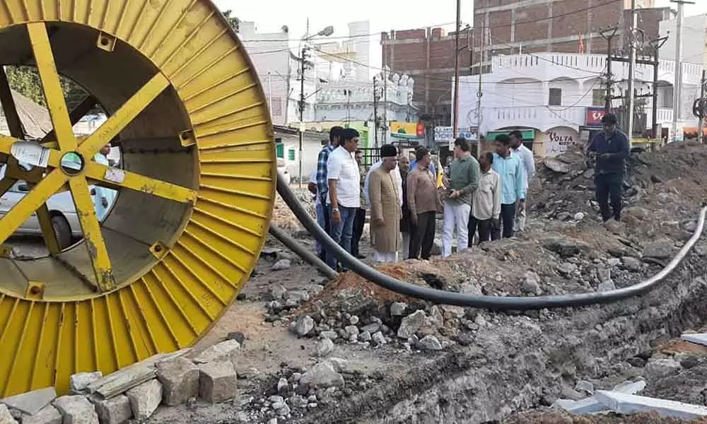 MLA Syed Ahmed Pasha Quadri inspects cable works at Dabeerpura